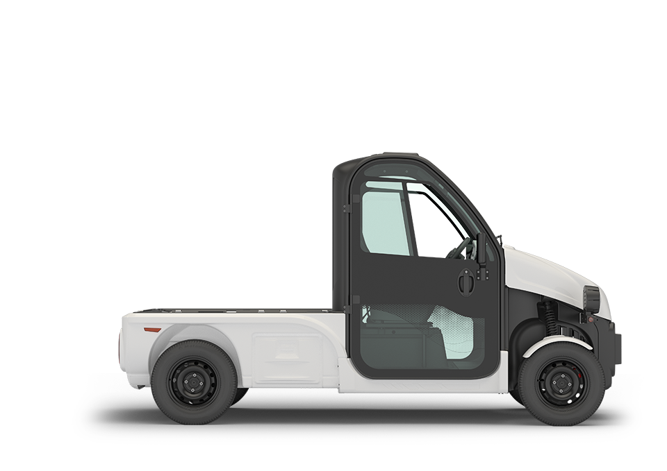 Ligier Professional ellastbil i basutförande. Liten vit lastbil för stadsmiljö.